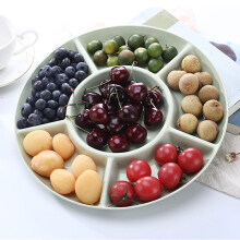 Plateau rond en paille de blé avec compartiments pour noix, fruits secs et bonbons – Vert, compatible avec les boîtes de rangement écologiques