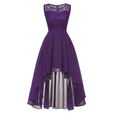 Abito da damigella d'onore da donna con pizzo floreale, modello asimmetrico, senza maniche, abito lungo formale da sposa.