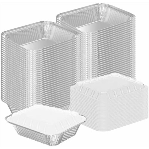 Pacote com 50 assadeiras de alumínio para alimentos, com tampas, de 8,3" x 6,2"