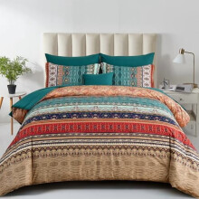 Boho-Bettwäscheset, Queen-Size, 8-teilig, grün-braun gestreift
