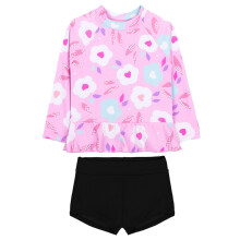 Peuterbadpak voor meisjes van 3-4 jaar: top met lange mouwen en cartoonbloemenprint, short en strandset (2 stuks)