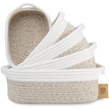 5-Pc Rectangular Cotton Rope Baskets for Organizing – Montessori, Nursery, Pet Toys, Bathroom – Compatible with Small Spaces