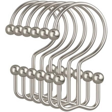 12PCS Nickel Shower Curtain Hooks, Rust-Resistant Minimalist Double Rings – Compatible with Standard Shower Rods