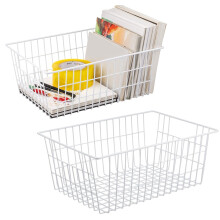 Panier de rangement en fil de fer blanc style ferme, lot de 2