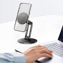 Foldable Metal Magnetic Phone Stand, 3-Axis Adjustable for Streaming, Video & Calls – Compatible with Phones & Tablets