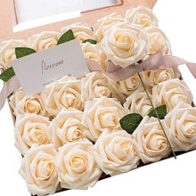 50 roses en mousse champagne réalistes avec tiges – Bouquets de mariage à faire soi-même, centres de table, décoration intérieure –