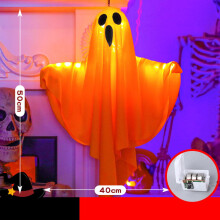 Fantômes suspendus pour Halloween, 1 décoration lumineuse d'extérieur, fantôme lumineux pour jardin, terrasse, arbre (15,7" x 19,7", orange)