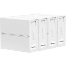 Organizadores de sábanas SheetCube, paquete de 4, organizador plegable para armario de ropa blanca con ventana y etiqueta – Blanco