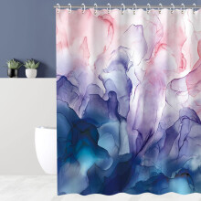 Abstrakter Duschvorhang, farbenfroher Duschvorhang, Ombré-Duschvorhang-Set mit 12 Haken, Badezimmerdekor Aquarell Rosa Blau Lila Ombré, 183 x 213 cm