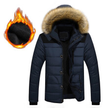 UTTOASFAY Giacca invernale da uomo calda e spessa con cappuccio e tasca con cerniera, colore blu navy, taglia M