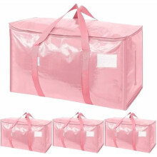 Set van 4 extra grote, stevige verhuisdozen met ritsen en handvatten, duurzame opbergtassen voor het organiseren van kasten (koraal)