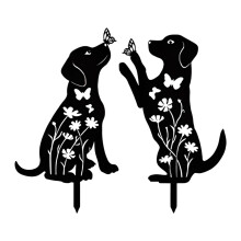MAGIDEAL Lot de 2 piquets décoratifs en fer pour jardin, motif animal, silhouette de chien, hauteur 30 cm. Décoration pour terrasse ou porche.