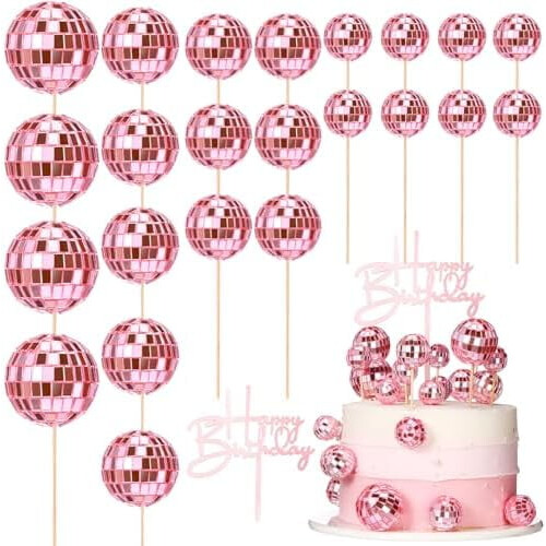 24 τεμάχια ροζ διακοσμητικά για cupcakes με μπάλες ντίσκο – Ρετρό διακόσμηση τούρτας