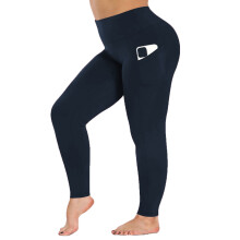 Női leggings plus size egyszínű plus size magas derekú, rugalmas, lezser, zsebes kocogós sportnadrág, jóganadrág, Navy5XL