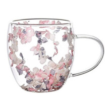 Double Wall Glass Cup Sea Snail Conchs with Dry Flower Fillings Coffee Tea Cup J7J4
