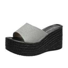 Pantoletten für Damen mit Matsu-Absatz, dicker Sohle und schrägem Absatz, atmungsaktive Slip-on-Strandsandalen, Größe 4,5 (35)