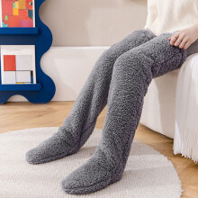 Thick Socks 1 Pair Winter Floor Socks Thick Double Velvet Solid Color Over-the-knee Length Elastic Anti-slip Warm Cozy Soft Unisex Home Floor