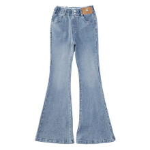 Slim Fit High Waist Wide Leg Flare Denim Trousers with Pockets, Blue, 9-10 Years — Compatible with Girls' Daily & Outdoor Wear