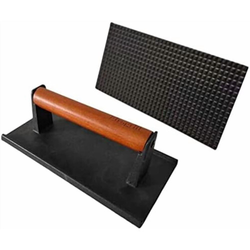 Cast Iron Grill Press 8.3" x 4.3" with Wood Handle