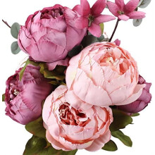 Kunstbloemen Vintage Kunstmatige Pioenroos Zijden Bloemen Bruiloft Huisdecoratie, Pak van 1 (Nieuwe Zoete Boon)
