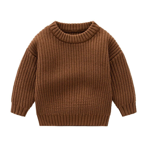 Pull bébé garçon/fille marron uni, mignon et chaud, idéal pour l'hiver (2 ans).