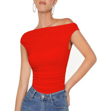 Dame Sommer Off The Shoulder Crop Tops Ermeløs En Skuldret Ruched Asymmetrisk Gå Ut Tanktopp
