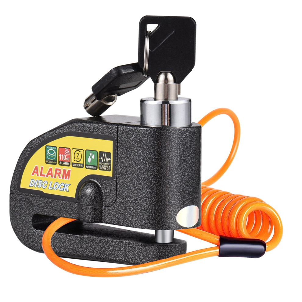 Disc Lock With Alarm Â 110Db Waterproof Theft Deterrent For Motorcycle, Compatible With Disc Brake, Includes Reminder Cable & 2 Keys 9313598910462