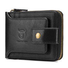 BULLCAPTAIN Leather Bifold Zipper Wallet for Men Travel Purse Pouch Gift