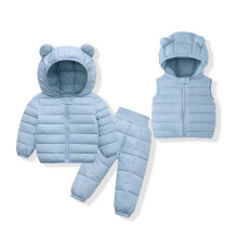 Light Blue Toddler Thermal Winter Outfit Set: Hooded Puffer Jacket, Quilted Pants & Down Vest – Compatible with Kids 1-4Y