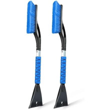 Cepillo de nieve y rascador de hielo de aluminio de 27" para parabrisas de coche | Mango ergonómico de espuma, accesorios de invierno (azul)