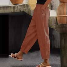 Dames zomermode effen casual broek met elastische taille en lange wijde pijpen