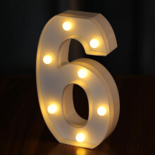 Letras LED luminosas: 26 letras + 10 números, decoración tipo marquesina a pilas para bodas, cumpleaños, fiestas y el hogar (Número 6)