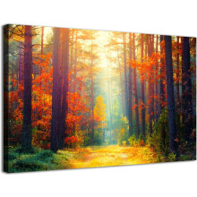 Fall Forest Canvas Wall Art – Autumn Tree Scenery, Nature Landscape Print for Living Room, Bedroom, Dining Room (12x16), Compatible with Standard