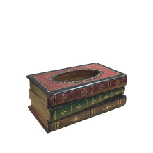 Porta-lenços vintage em formato de livro, suporte retangular de madeira, vermelho, 25,4 x 14,5 x 104,1 cm
