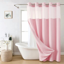 Set di tenda da doccia con trama effetto lino e fodera a incastro, impermeabile e lavabile, 71"x80", rosa - Compatibile con aste standard