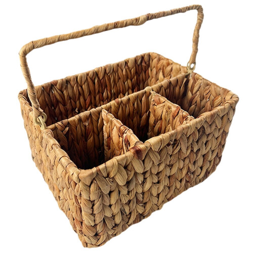 1 Set Woven Cutlery Holder Handmade Weaving Rectangular Shape Light Brown For Tableware Storage In Dining Room