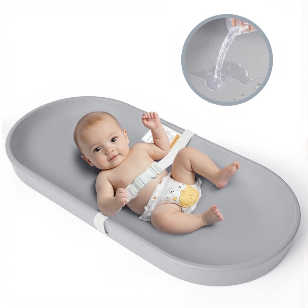 Baby Changing Pad, Weight And Portable Changing Station For Diaper Change And Dresser, With Safety Restraint Belt, Waterproof, Light/Grey