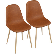 Ensemble de 2 chaises de salle à manger avec coussin en PU, style milieu du siècle, marron