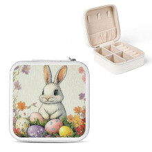 Cutie de bijuterii flexibilă cu design de ouă de iepuraș și flori, cu depozitare pentru colier, inel și cercei, alb