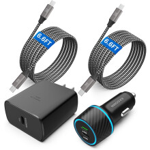 45W USB-C-laddare, 2-pack med 2x1,8 m kablar, kompatibel med Samsung Super Fast Charging för Galaxy S24/S23/S22/Note10+/Tab S9