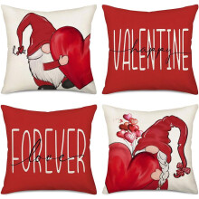 4er-Pack rote Valentinstags-Kissenbezüge (45 x 45 cm) – Herz- und Wichtelmotiv, dekorative Kissenbezüge für Sofas, kompatibel mit
