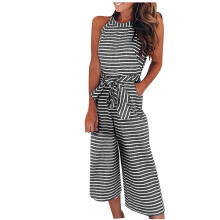 Macacões femininos elegantes de verão com estampa, sem mangas, soltos e compridos. Macacões curtos e folgados para o verão. Em promoção.