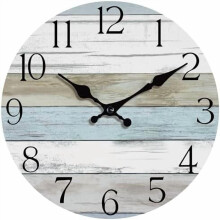 14" Silent Battery Wall Clock – Wooden, Non-Ticking, Blue & White Decor for Kitchen, Bathroom, Bedroom, Living Room; Compatible with standard wall