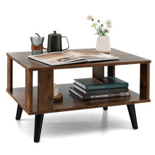 Mesa de centro para salas pequenas Mesa de centro de 2 níveis em madeira 70 x 50 x 41 cm