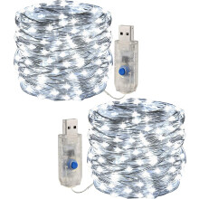 Guirlande lumineuse féérique, lot de 2 guirlandes de 30 m avec 300 LED en fil de cuivre, 8 modes d'éclairage, alimentation USB, idéale pour les
