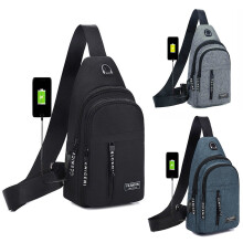 Bolso bandolera para hombre, bolso de lona con orificio para auriculares, bolso de pecho con carga USB para mujer, ideal para senderismo, camping y