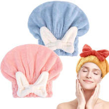 Super Absorbent Microfiber Hair Towel Wrap for Wet Hair, Quick-Drying Turban with Bow Tie, Comfortable Drying Cap for Adults & Kids (2Pack B),