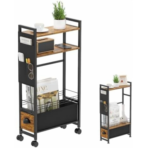 Slim Narrow Side Table with Drawer and Wheels 1