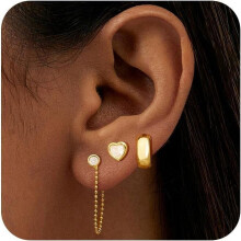 Gold Plated Hoop and Stud Earrings Set for Women 3 Pairs