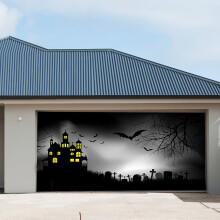 Bannière d'Halloween pour porte de garage 60 x 51 pouces – Décor effrayant pour intérieur/extérieur, compatible avec les portes de garage